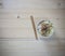 Bowl noodle with vegetable on wood background