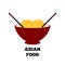 Bowl of noodles and chopsticks. Logo of Asian cuisine. Vector illustration.