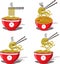 Bowl noodles and chopsticks sketch.illustration Noodle, ramen, spagehetti, pasta handdrawn vecto. Logo template