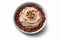 Bowl Nutty Brown Base, Almond Butter Swirl, Cocoa Nibs, Walnut Pieces On White Plate, On Isolated Tr