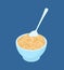 Bowl of oat porridge and spoon isolated. Healthy food for breakfast. Vector illustration