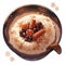 A bowl of oatmeal topped with nuts and cinnamons. Generative AI image.