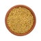 Bowl of organic golden flaxseed on a white background