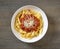 bowl of pasta penne with sauce bolognese