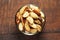 A bowl with peeled Brazil nuts