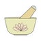 Bowl and pestle for grinding herbs and ingredients for homemade cosmetics. Colored simple icon. Cosmetic product, face care