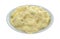 Bowl of potato and eggs salad on a white background