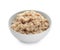 Bowl with prepared oatmeal on white background