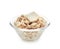 Bowl with prepared oatmeal on white background