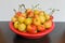 Bowl of Rainier Cherries Macro Closeup