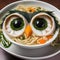 A bowl of ramen noodles that became an owl, with seaweed eyes and chicken broth feathers5