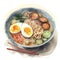 A bowl of ramen in a watercolor painting that showcases the savory and satisfying nature of this popular Japanese dish