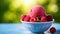 a bowl of raspberries and ice cream