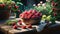 Bowl of Raspberries on Wooden Table