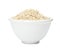 Bowl with raw unpolished rice on white