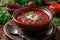 Bowl of red beet root soup borsch