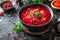 Bowl of red beet root soup borsch
