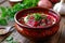 Bowl of red beet root soup borsch