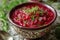 Bowl of red beet root soup borsch