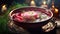 Bowl of red beet root soup borsch. Generative AI