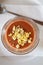 Bowl with salmorejo, typical Spanish cold tomato soup.