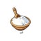 Bowl of sea salt with wooden shovel with caption