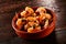 Bowl of shrimp appetizers on table