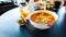 A Bowl Of Spicy Seafood Laksa Noodles Soup