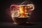 Bowl of steaming hot ramen with sliced pork studio shot, created with Generative AI technology