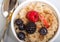 Bowl of steel cut oats served with fresh fruit and