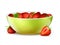 Bowl of strawberries. Realistic berries and bowl vector illustration