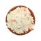 Bowl of surimi crab meat with mayonnaise top view