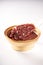 Bowl of sweet and fresh red bean paste on white background, Cantonese style dessert