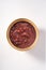 Bowl of sweet and fresh red bean paste on white background, Cantonese style dessert