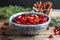 Bowl of tasty cranberry sauce with citrus zest