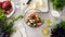 Bowl with tasty fresh salad on the cooking table, seasoning meal, homemade food