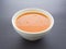 Bowl of tomato bisque with shrimp