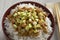 Bowl with traditional Japanese fermented soybeans called natto