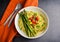 Bowl of Tuscan Linguine Pasta all`Etrusca with Asparagus