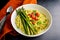 Bowl of Tuscan Linguine Pasta all`Etrusca with Asparagus