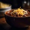 A bowl of warm comforting chili with shredded cheese on t one generative AI