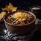 A bowl of warm comforting chili with shredded cheese on t three generative AI