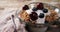 Bowl of yogurt muesli, cherries and blueberries for breakfast 4k