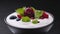 Bowl of yogurt with wild berries on black background