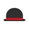 Bowler hat classic accessory clothing symbol vector icon. Flat vintage gentlemen cylinder red label