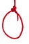 Bowline knot made from red synthetic rope isolated on white back