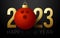 Bowling 2023 Happy New Year. Sports greeting card with golden bowling ball on the luxury background. Vector illustration