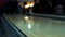 Bowling ball on bowling lane wood slow motion
