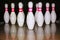 Bowling bolus row reflexion on wooden floor