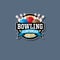 Bowling championship emblem. Bowling logo. Skittles and colorful balls.